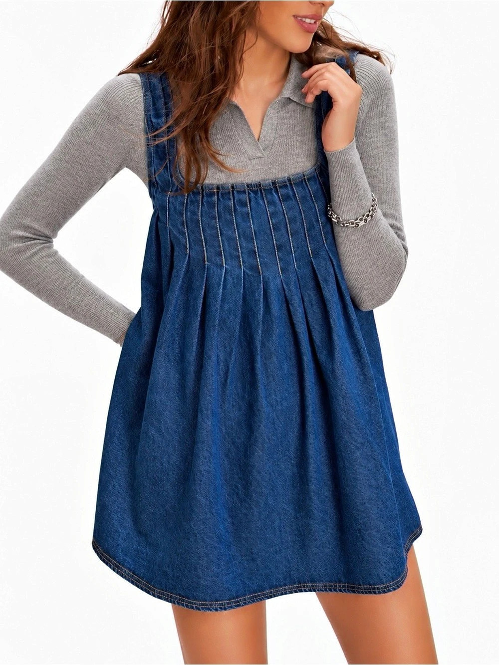 Free People Katie Denim Tunic Mini Dress Deep Wash M NWT